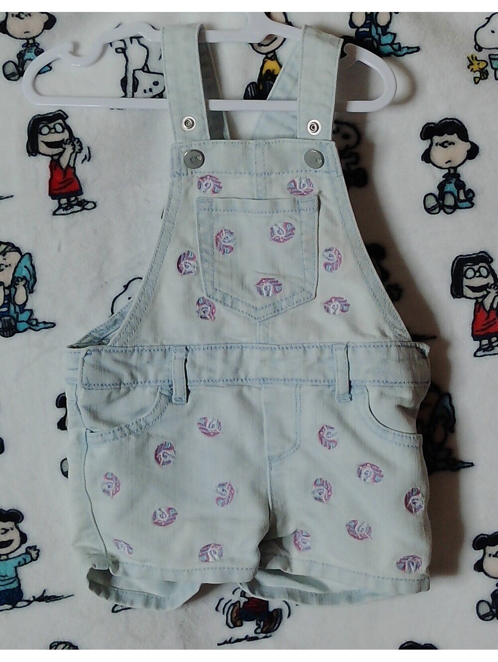 Light Denim Overall Shorts Unicorn, Size 12-18 Months